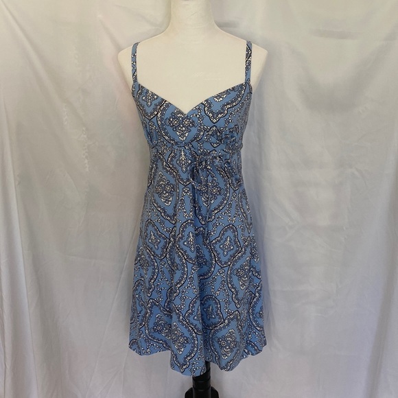 NWT Ann Taylor Loft Empire Waist Blue Print Strappy Dress - Picture 1 of 8